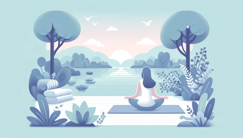 湖畔で瞑想している女性